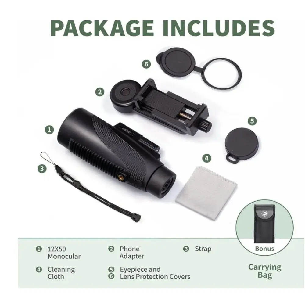 Gosky Titan 12x50 Monocular Scope w/ Smartphone Mount Waterproof